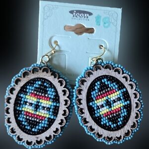 Blue and Yellow Western Beaded Earrings